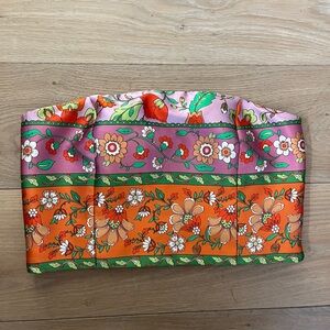 House of Harlow satin pink orange floral bandeau crop top M green tube shirt